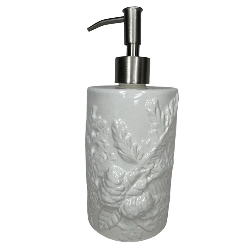Crate & Barrel‎ White Pinecone Soap Pump Dispenser Portugal Unused Ceramic